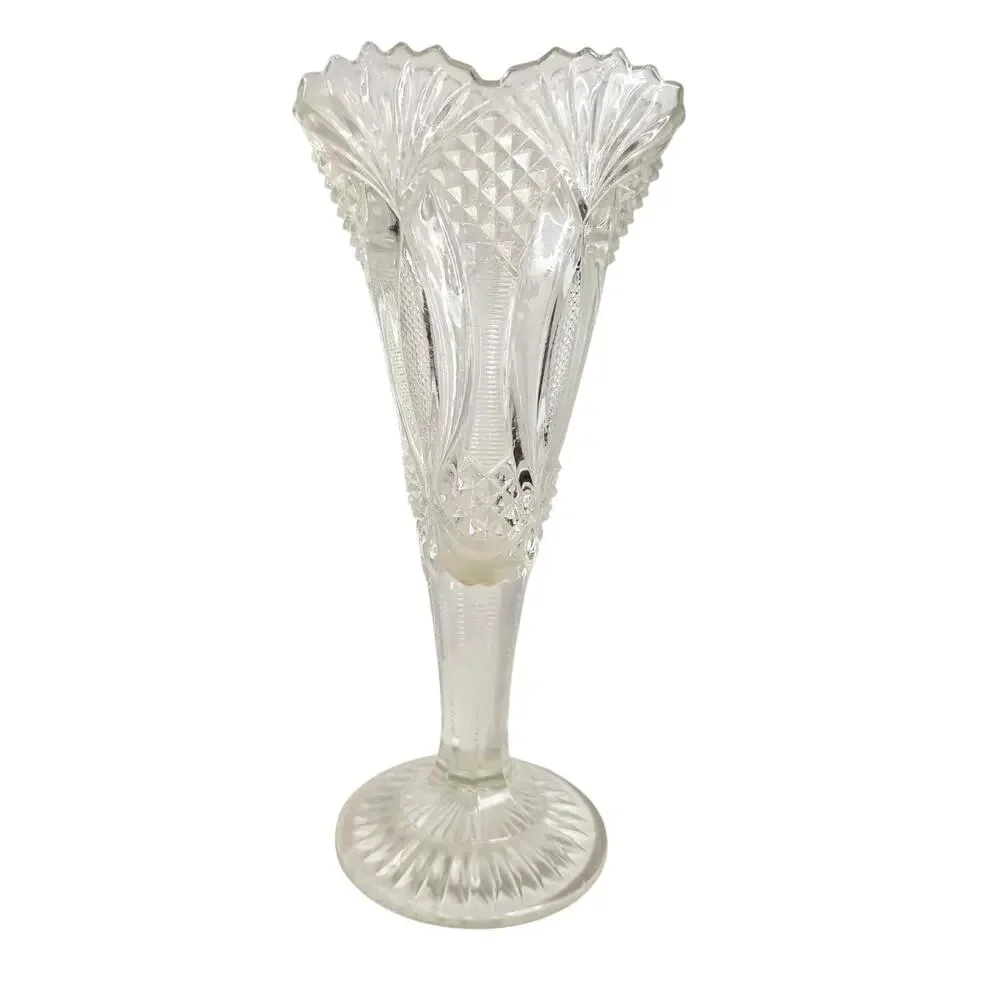 Vintage Early American Brilliant Pressed Glass Fan/Trumpet Vase 12